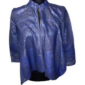 NWT! Alberto Makali Cobalt Blue Perforated Zip Up Mock Neck Jacket Size S